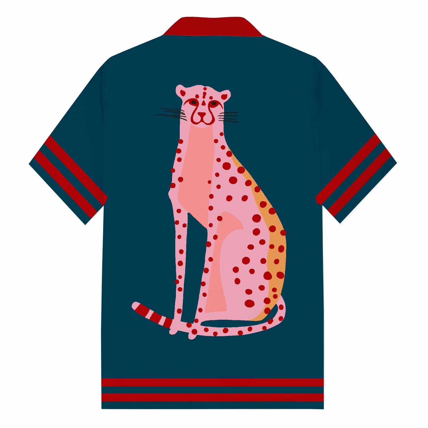 Pink Leopard Print Camp Collar Short Sleeve Shirt
