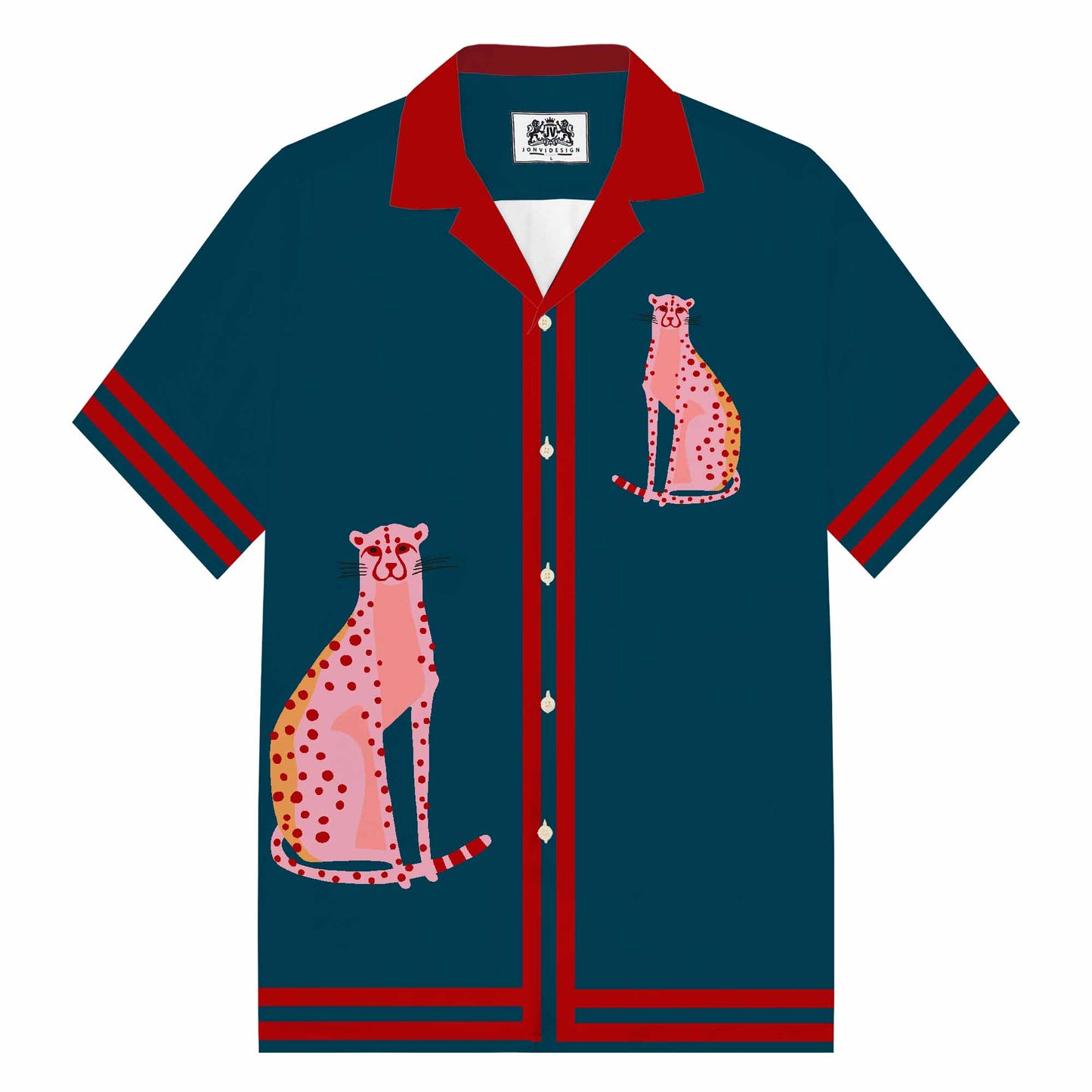 Pink Leopard Print Camp Collar Short Sleeve Shirt
