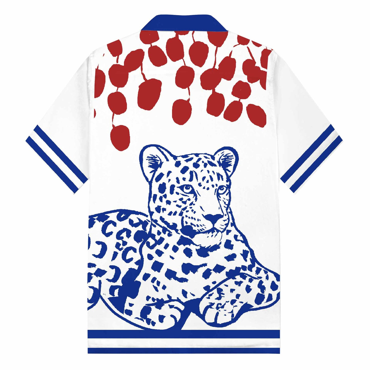 Blue Leopard Print Camp Collar Short Sleeve Shirt
