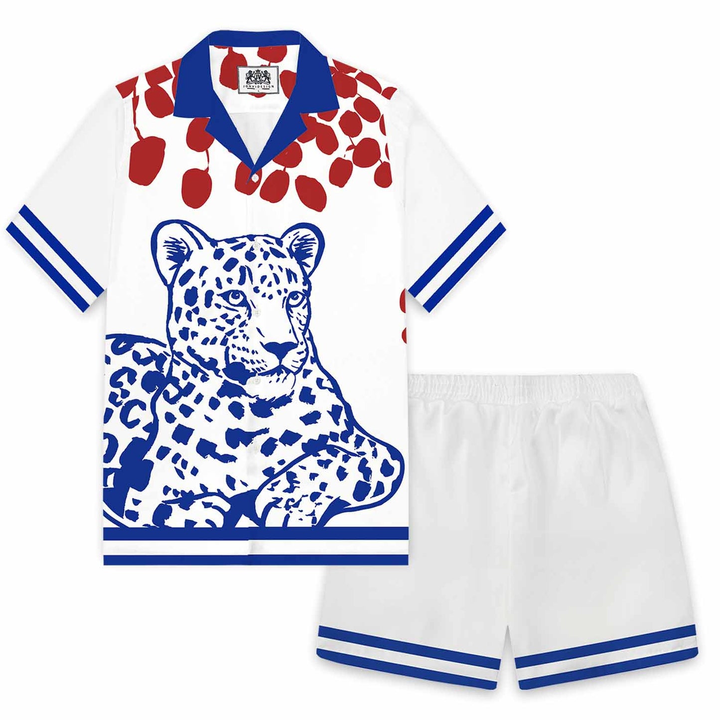 Blue Leopard Elastic Waistband Summer Casual Shorts