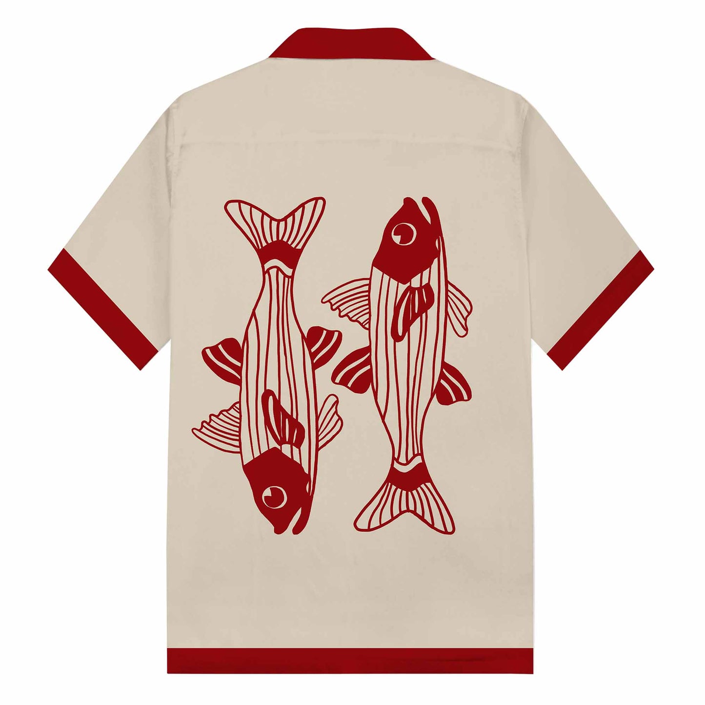 Khaki Retro Fish Pattern Camp Collar Short Sleeve Shirt