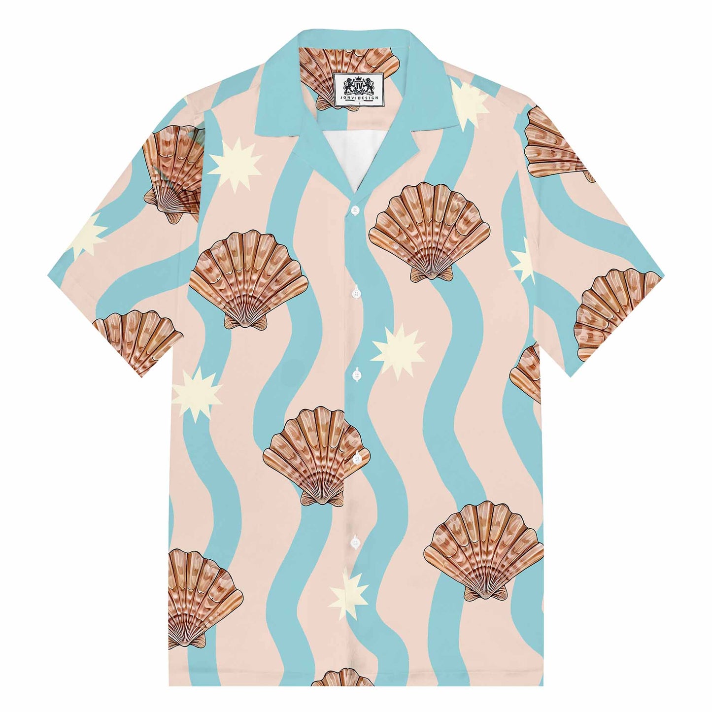 Beach Shell Print Camp Collar Short Sleeve Shirt