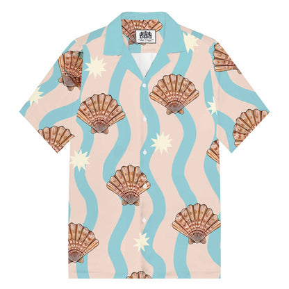 Beach Shell Print Camp Collar Short Sleeve Shirt