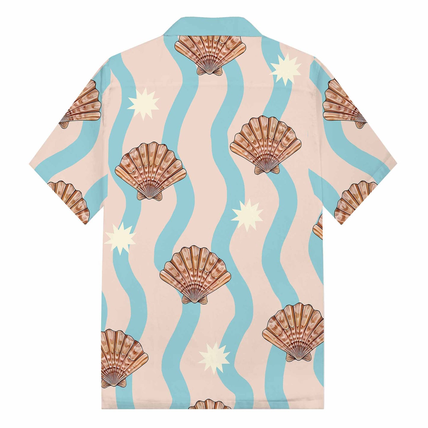 Beach Shell Print Camp Collar Short Sleeve Shirt