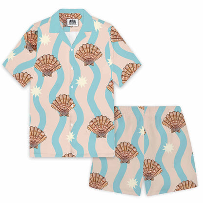 Beach Shell Print Camp Collar Short Sleeve Shirt