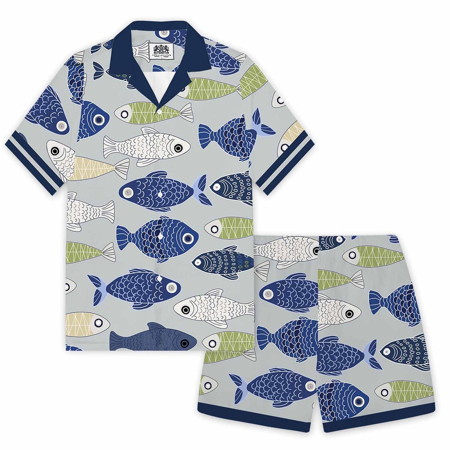 Hawaiian Fish Pattern Camp Collar Short Sleeve Shirt
