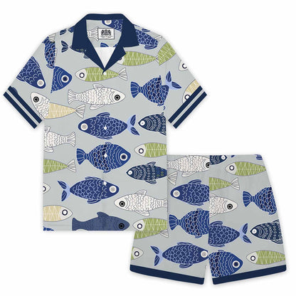Hawaiian Fish Pattern Camp Collar Short Sleeve Shirt