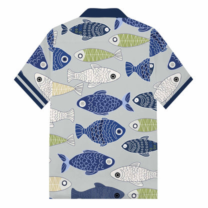 Hawaiian Fish Pattern Camp Collar Short Sleeve Shirt