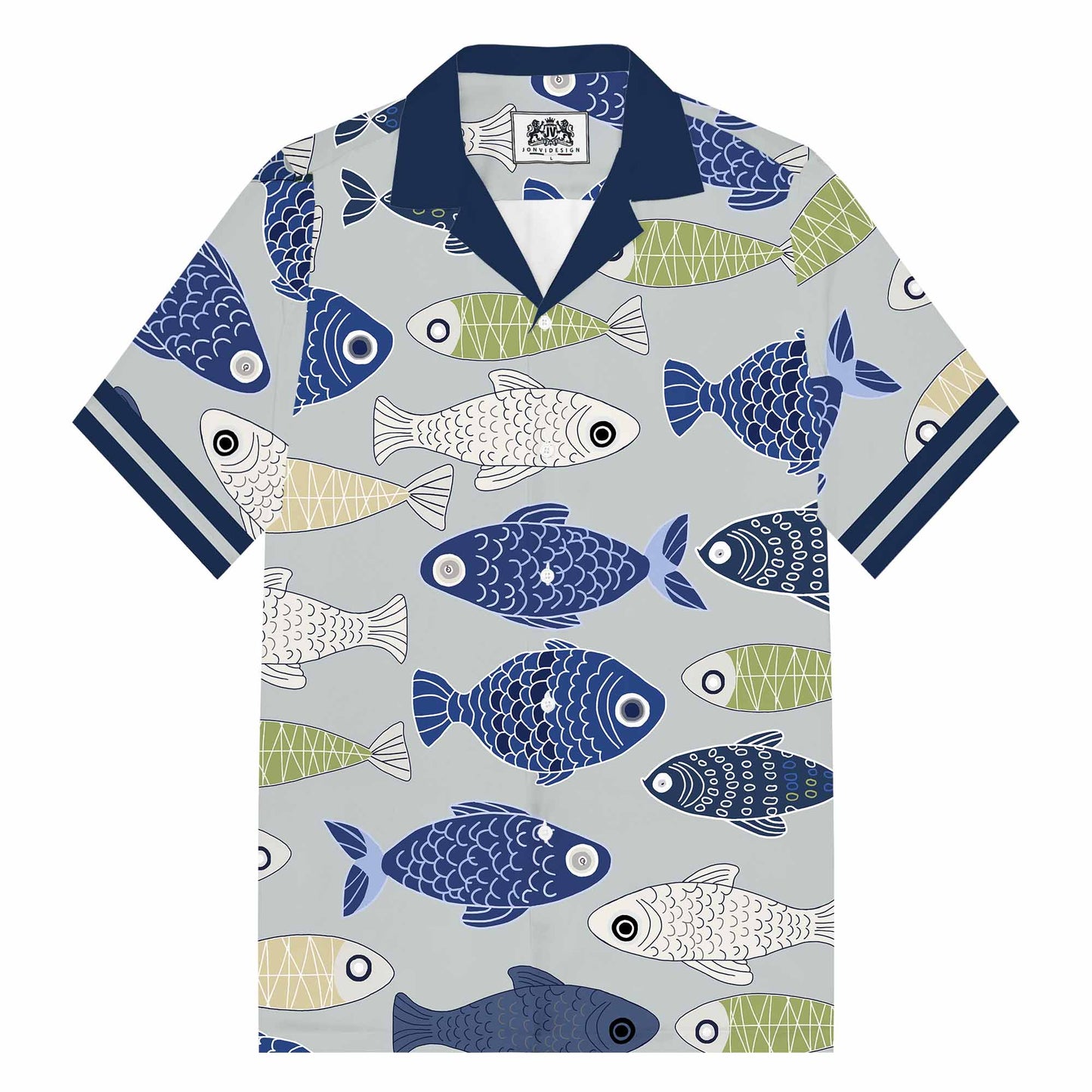 Hawaiian Fish Pattern Camp Collar Short Sleeve Shirt