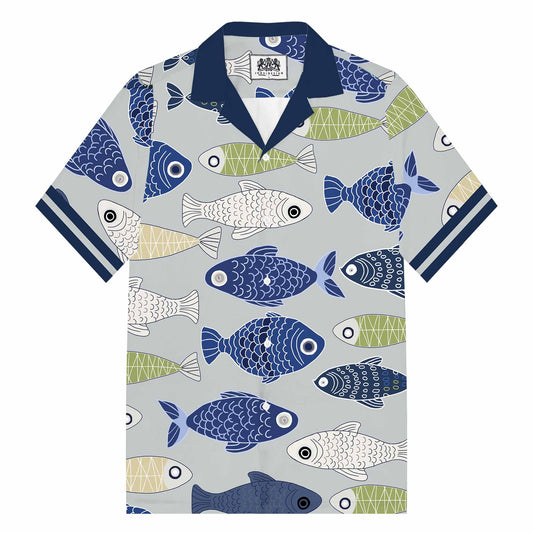 Hawaiian Fish Pattern Camp Collar Short Sleeve Shirt