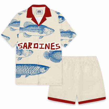Resort Wear Marine Fish Print Camp Collar Short Sleeve Shirt