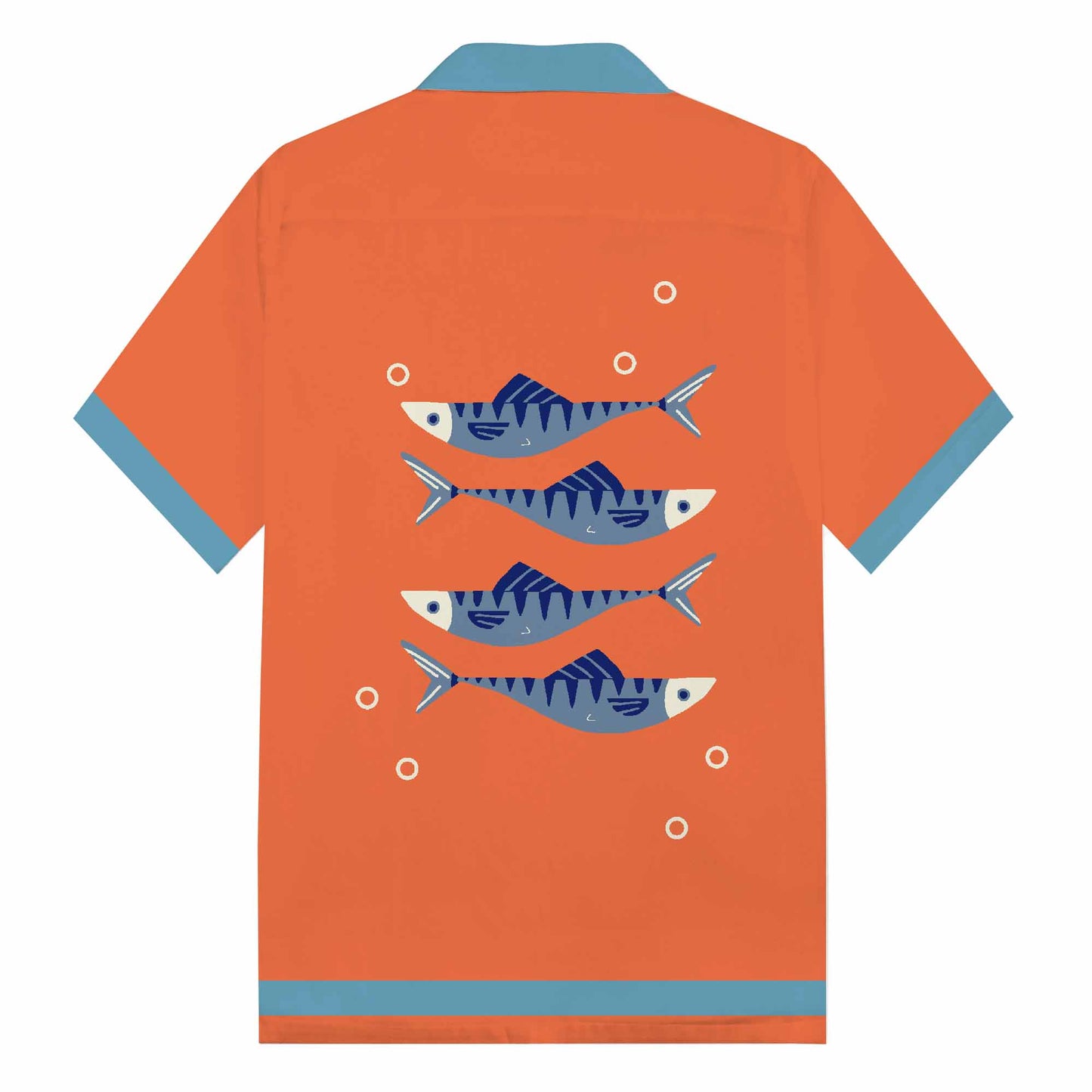 Fish Blowing Bubbles Orange Camp Collar Short Sleeve Shirt