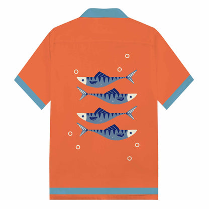 Fish Blowing Bubbles Orange Camp Collar Short Sleeve Shirt