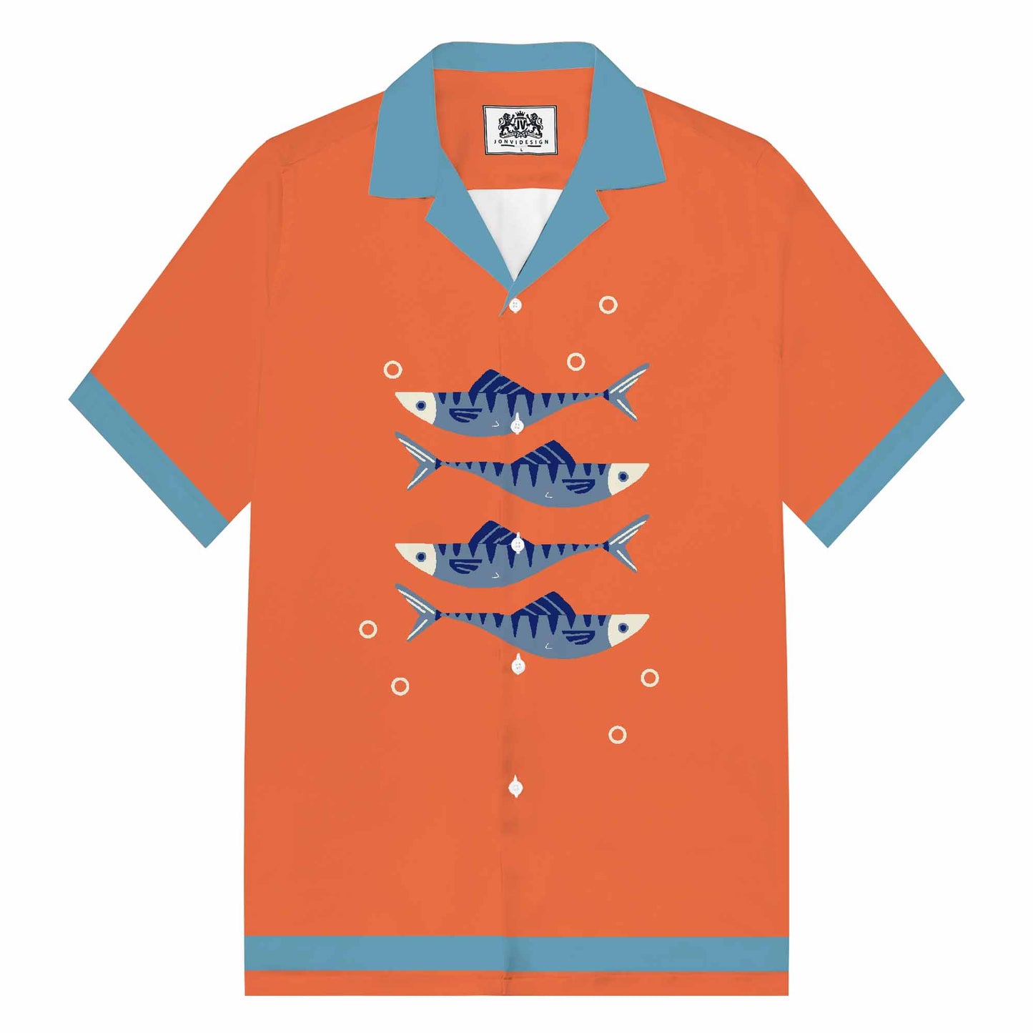 Fish Blowing Bubbles Orange Camp Collar Short Sleeve Shirt