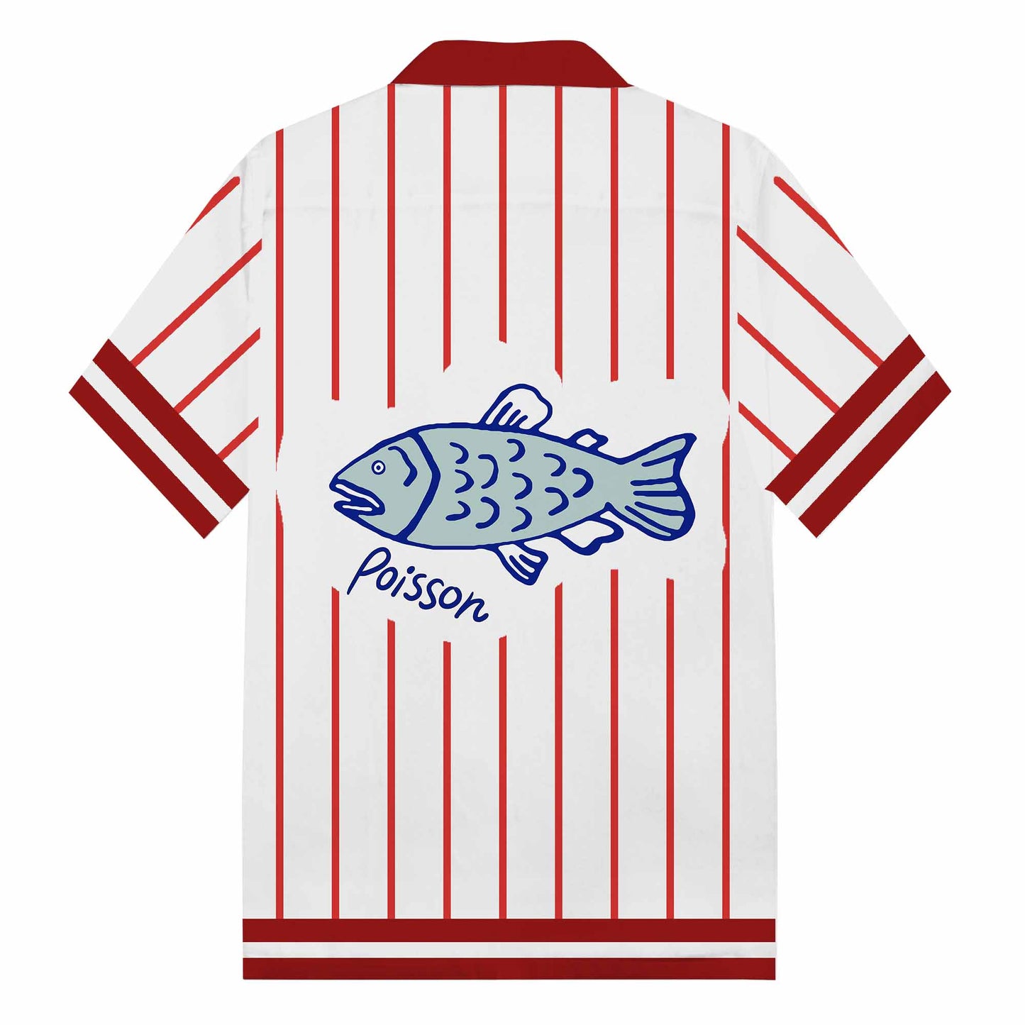 Vertical Striped Fish Pattern Camp Collar Short Sleeve Shirt