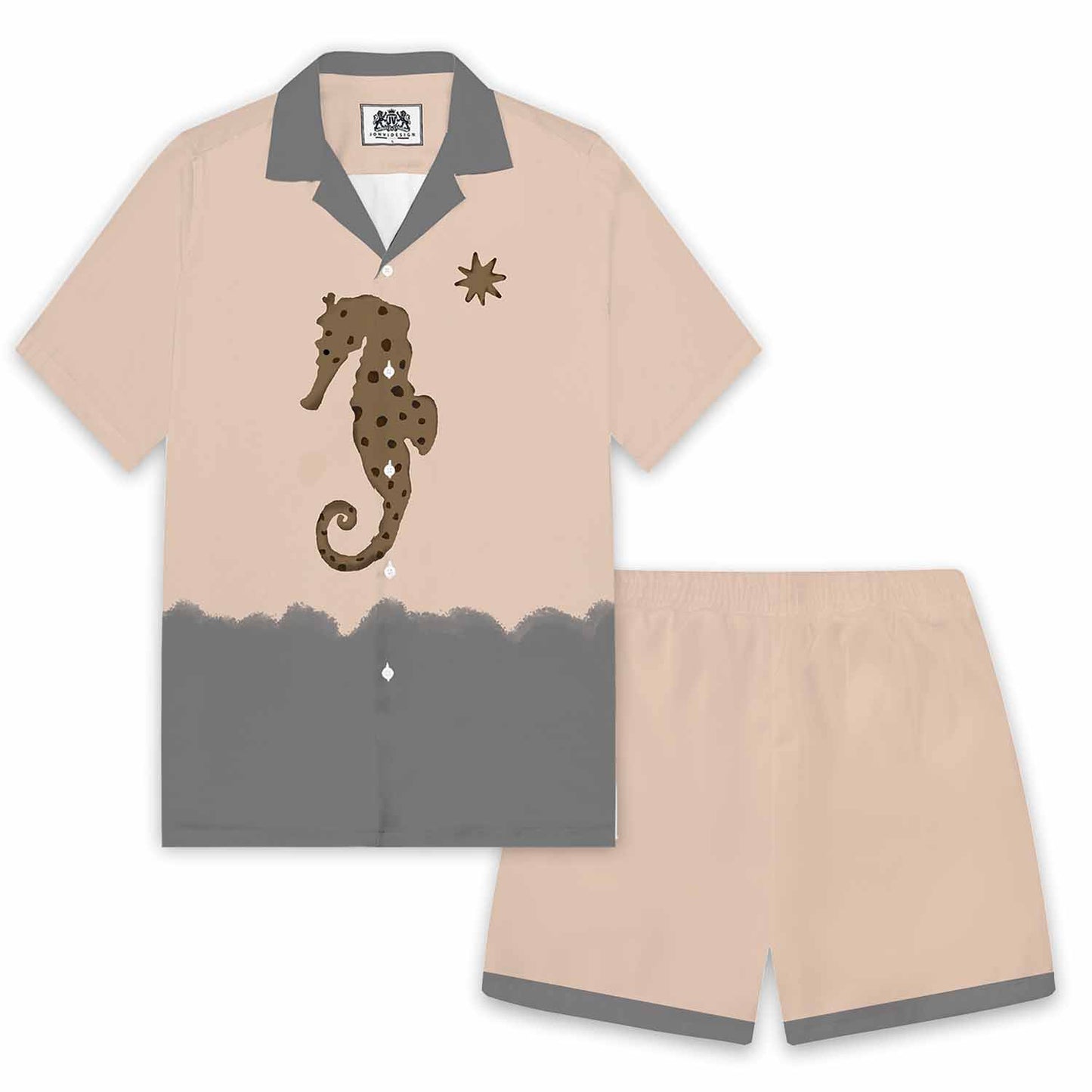 Ocean-Style Brown Seahorse Pattern Elastic Waistband Summer Casual Shorts