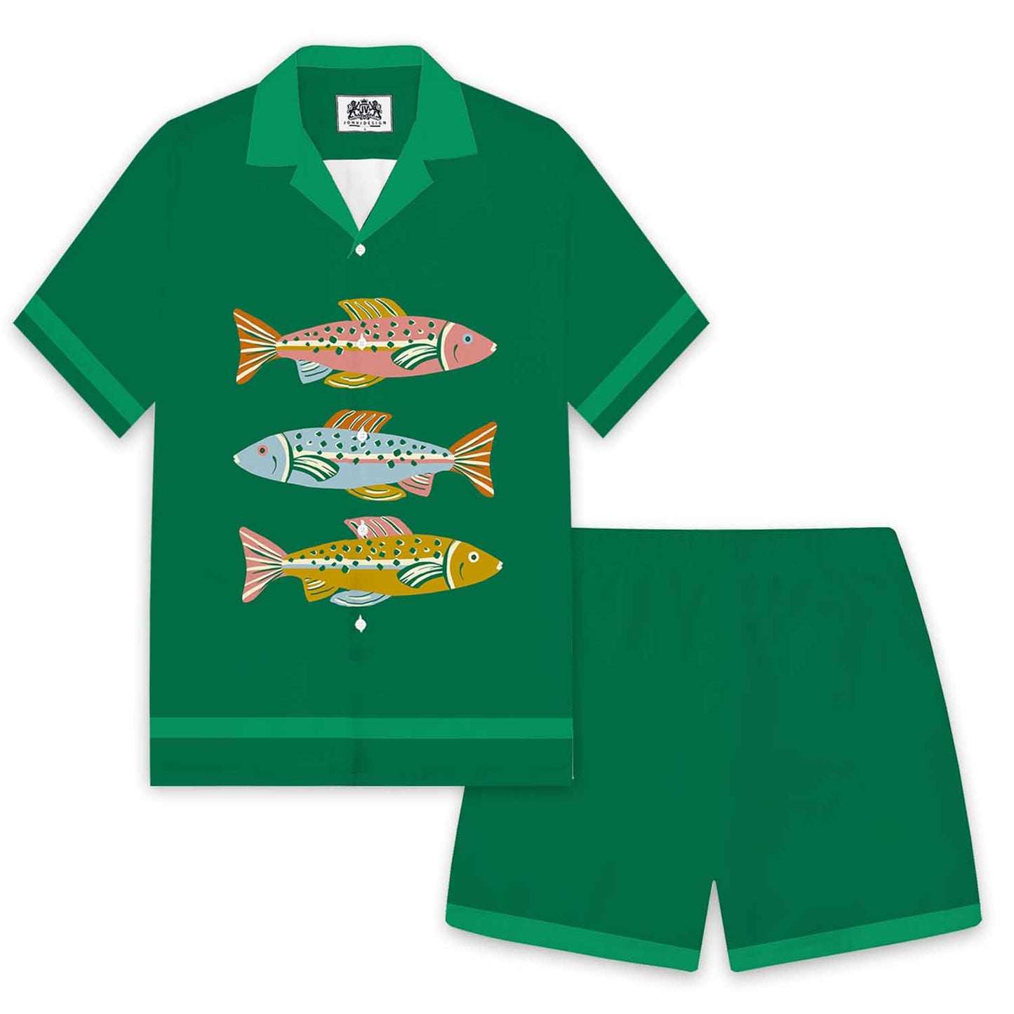 Colorful Fish Print Elastic Waistband Summer Casual Shorts