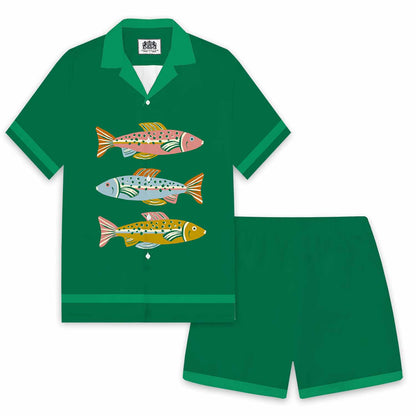 Colorful Fish Print Elastic Waistband Summer Casual Shorts