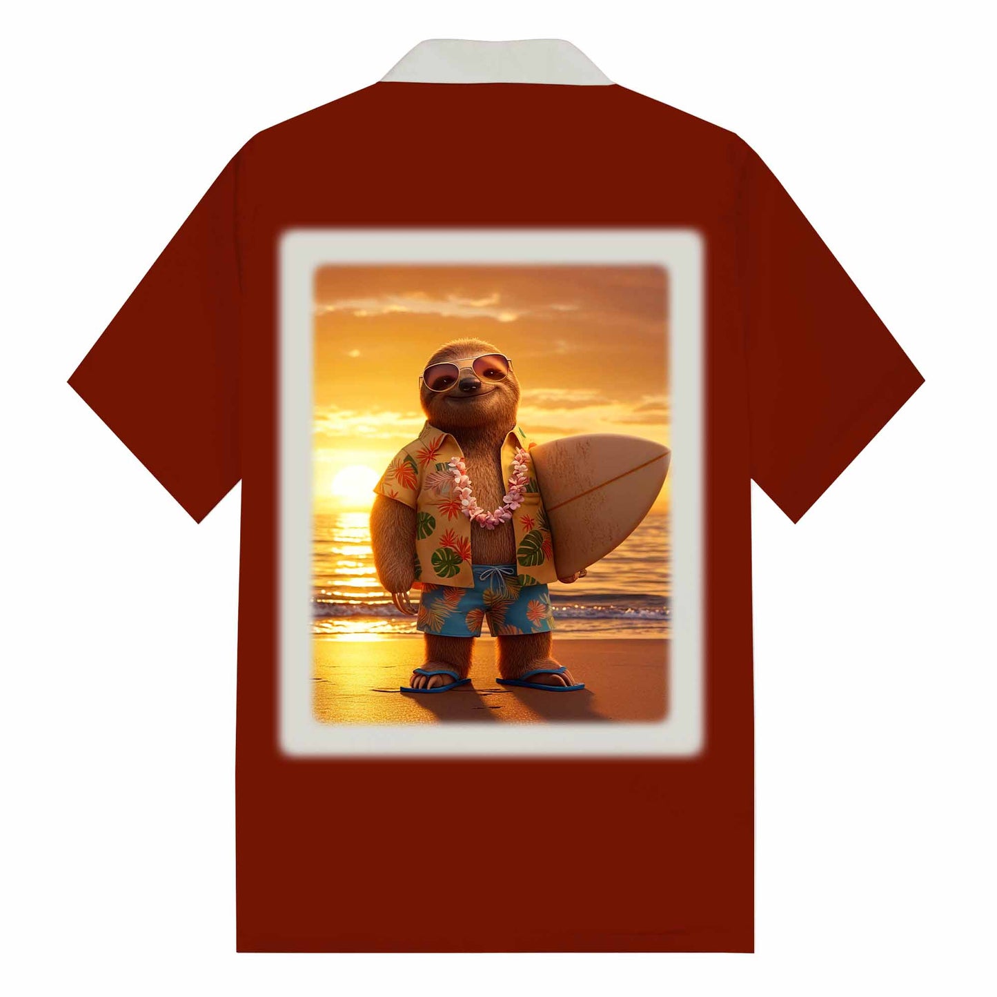 Hawaiian Cute Sloth Print Camp Collar Short Sleeve Shirt