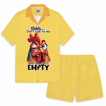 Yellow Rooster Head Pattern Elastic Waistband Summer Casual Shorts