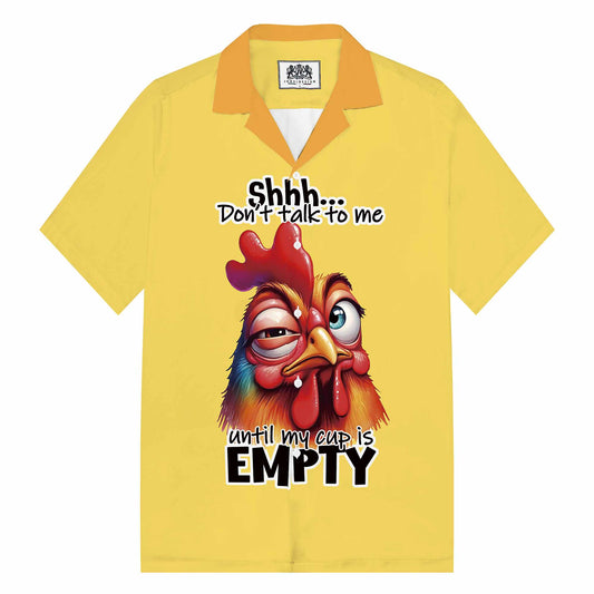 Yellow Rooster Head Pattern Camp Collar Short Sleeve Shirt