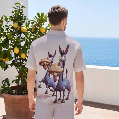 Funny Donkey Print Camp Collar Short Sleeve Shirt