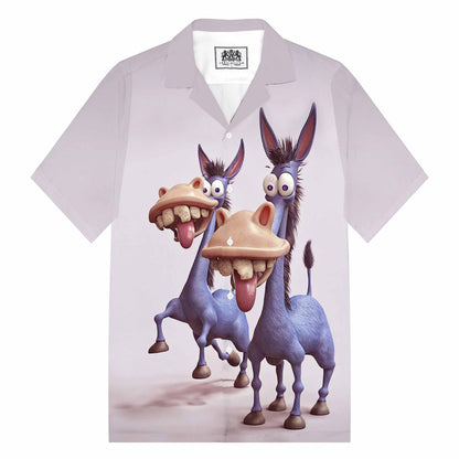 Funny Donkey Print Camp Collar Short Sleeve Shirt