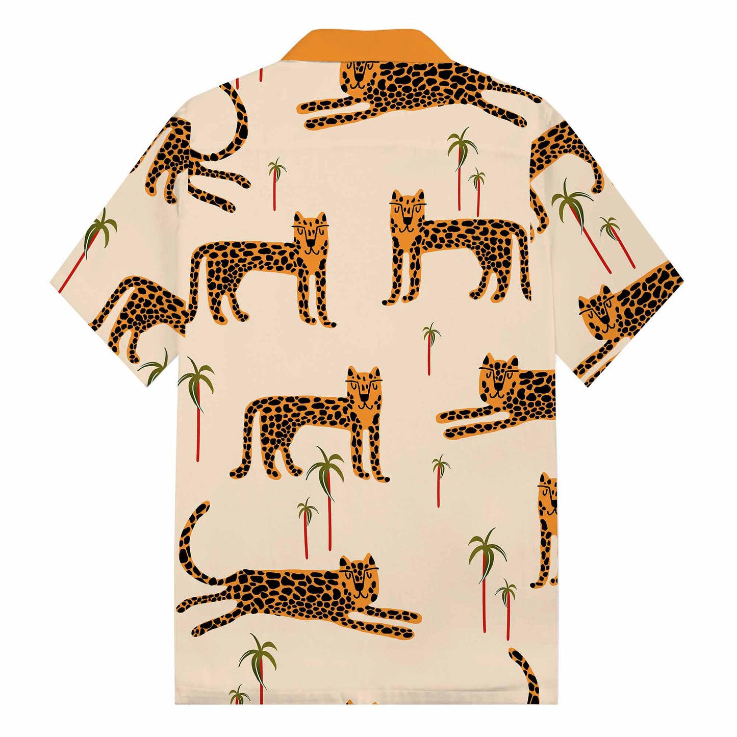 Tropical Leopard Print Camp Collar Short Sleeve Shirt