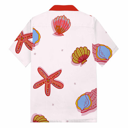 Summer Beach Theme Shell And Conch Print Camp Collar Short Sleeve Shirt