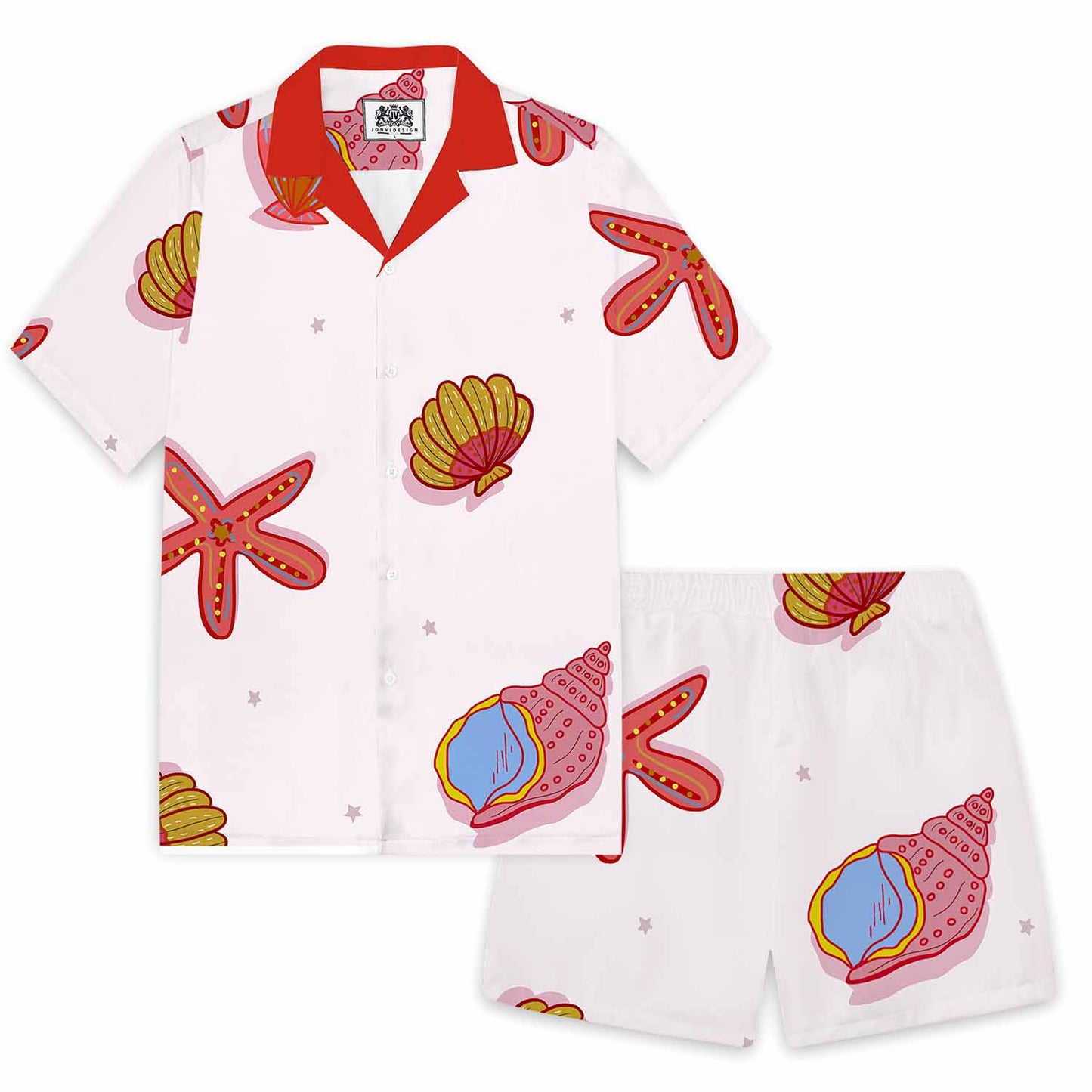 Summer Beach Theme Shell And Conch Print Elastic Waistband Summer Casual Shorts