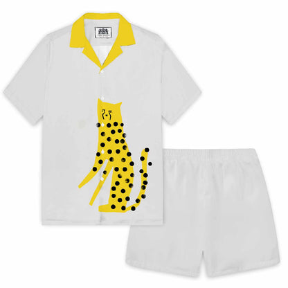 Abstract Painting Leopard Print Camp Collar Short-Sleeved Shirt