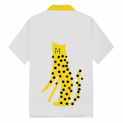 Abstract Painting Leopard Print Camp Collar Short-Sleeved Shirt