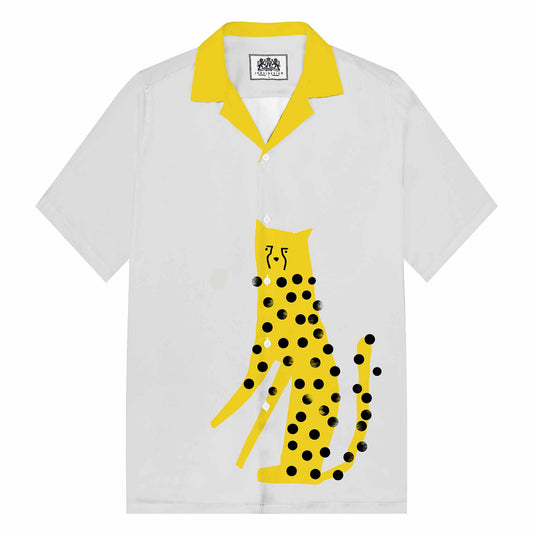 Abstract Painting Leopard Print Camp Collar Short-Sleeved Shirt