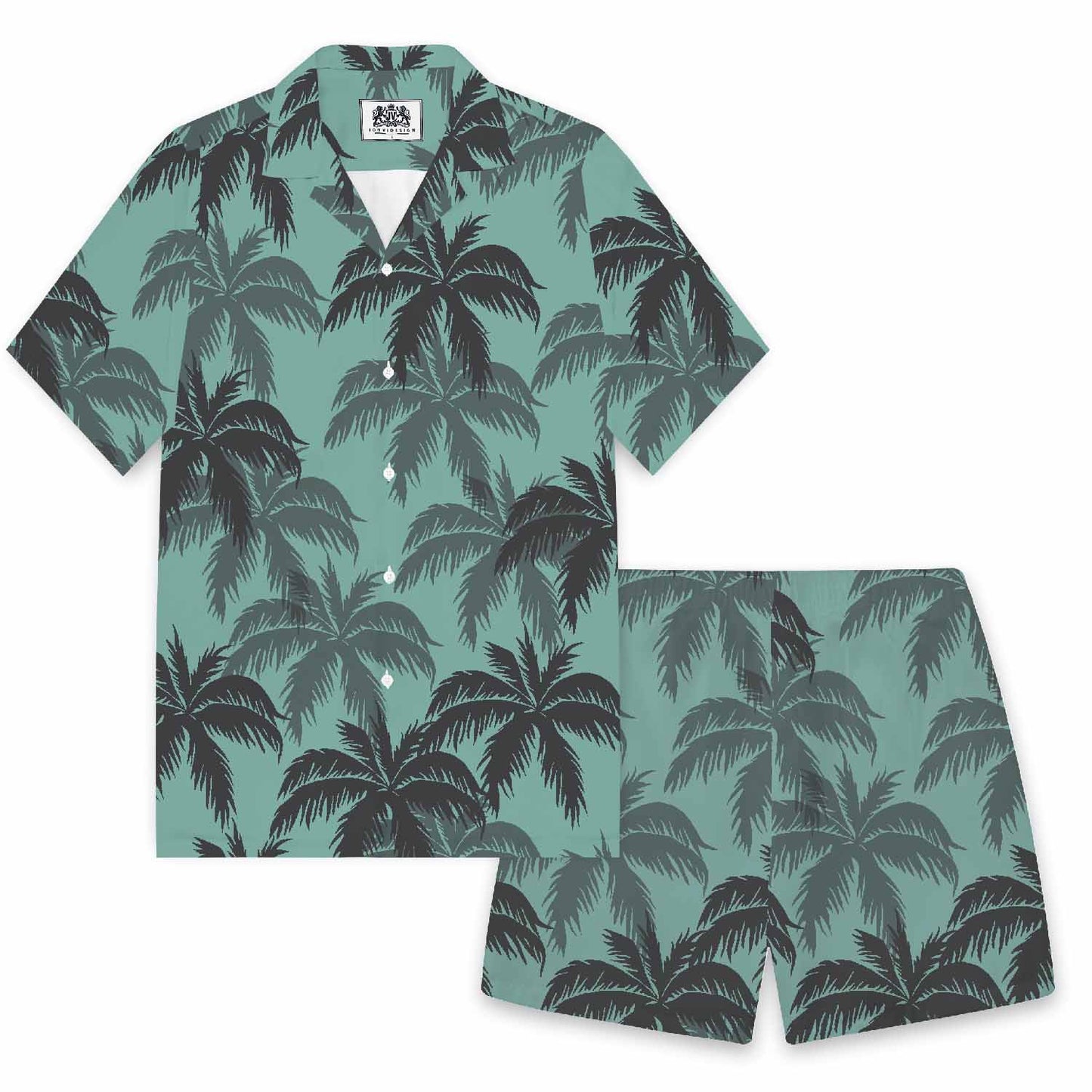 Green Hawaiian Leaf Pattern  Elastic Waistband Summer Casual Shorts