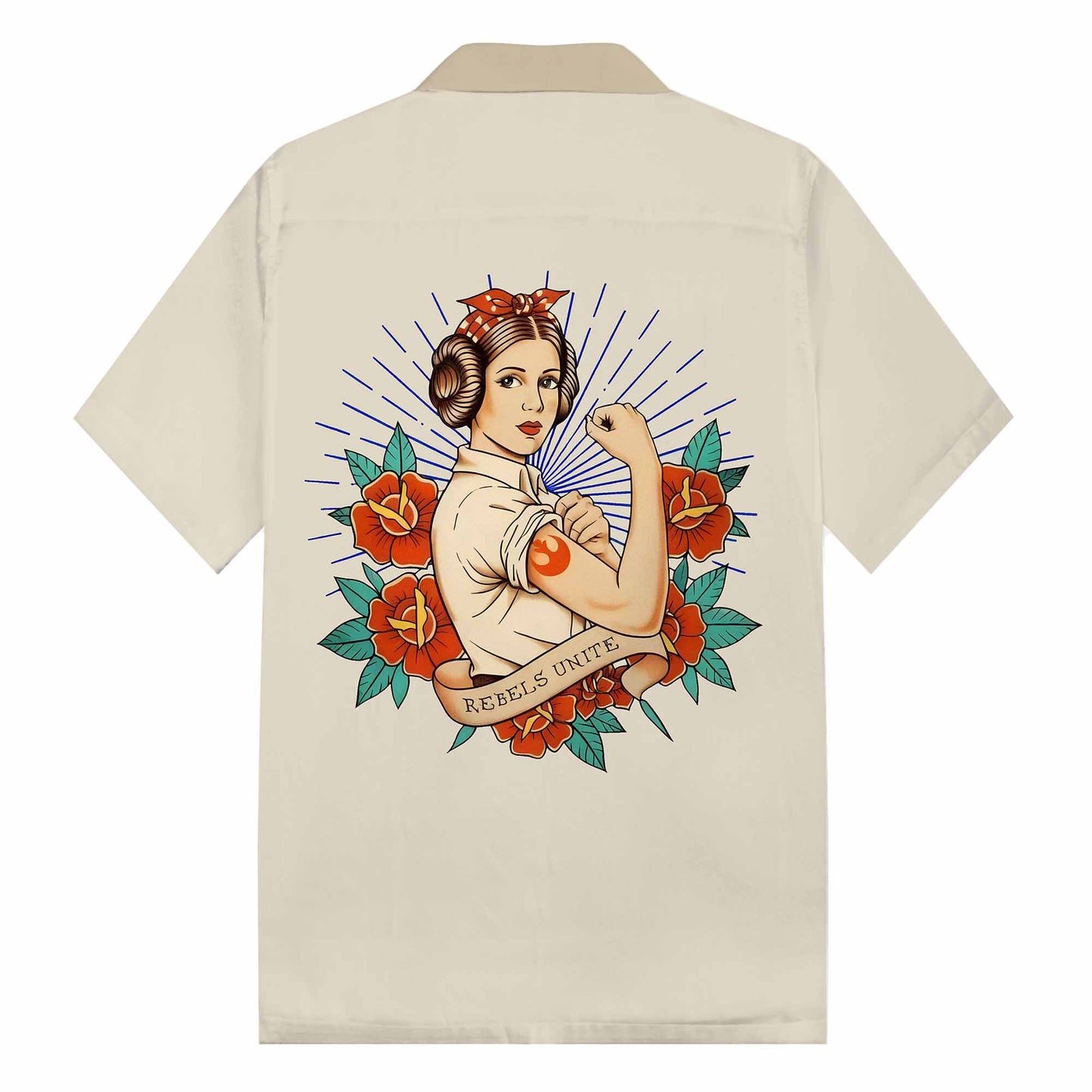 Rebels Unite Print Camp Collar Short Sleeve Shirt
