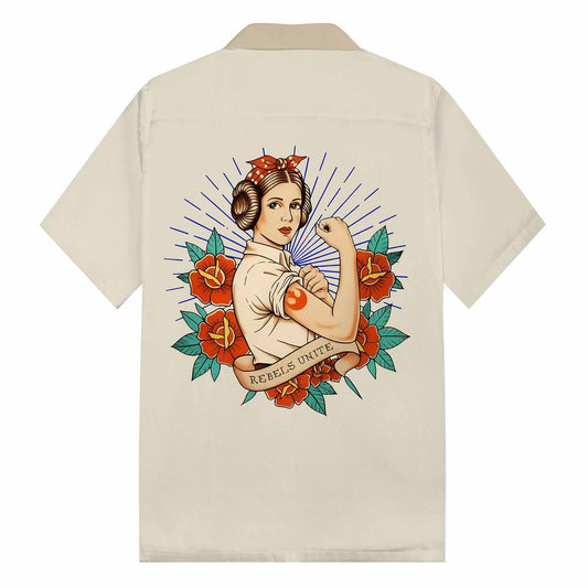 Rebels Unite Print Camp Collar Short Sleeve Shirt