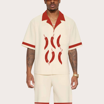 Red Chili Pepper Casual Camp Collar Short-Sleeved Shirt