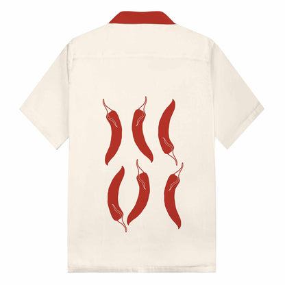 Red Chili Pepper Casual Camp Collar Short-Sleeved Shirt