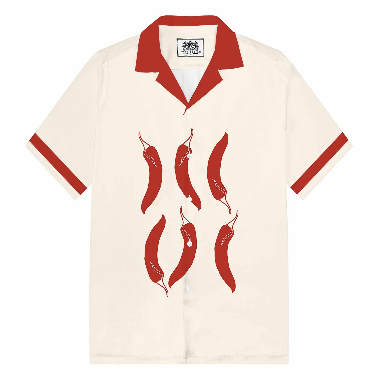 Red Chili Pepper Casual Camp Collar Short-Sleeved Shirt