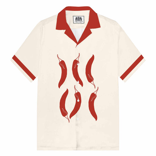 Red Chili Pepper Casual Camp Collar Short-Sleeved Shirt