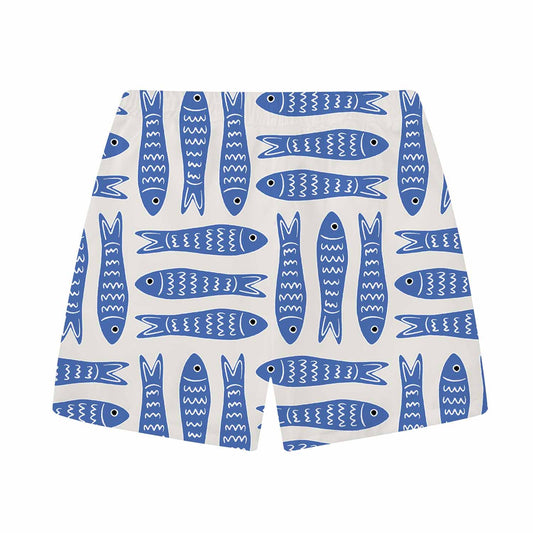 Summer Hawaiian Blue Fish Pattern Elastic Waistband Summer Casual Shorts