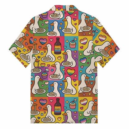Japanese Goose Eating Spaghetti Hawaiian Camp Collar Short-Sleeved Shirt