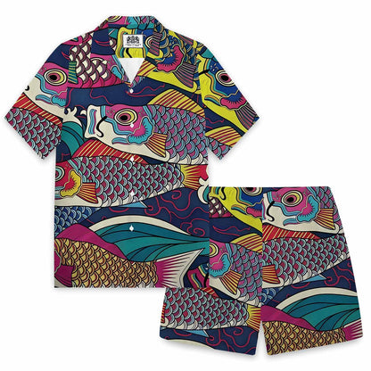 Colorful Fish Print Camp Collar Short-Sleeved Shirt