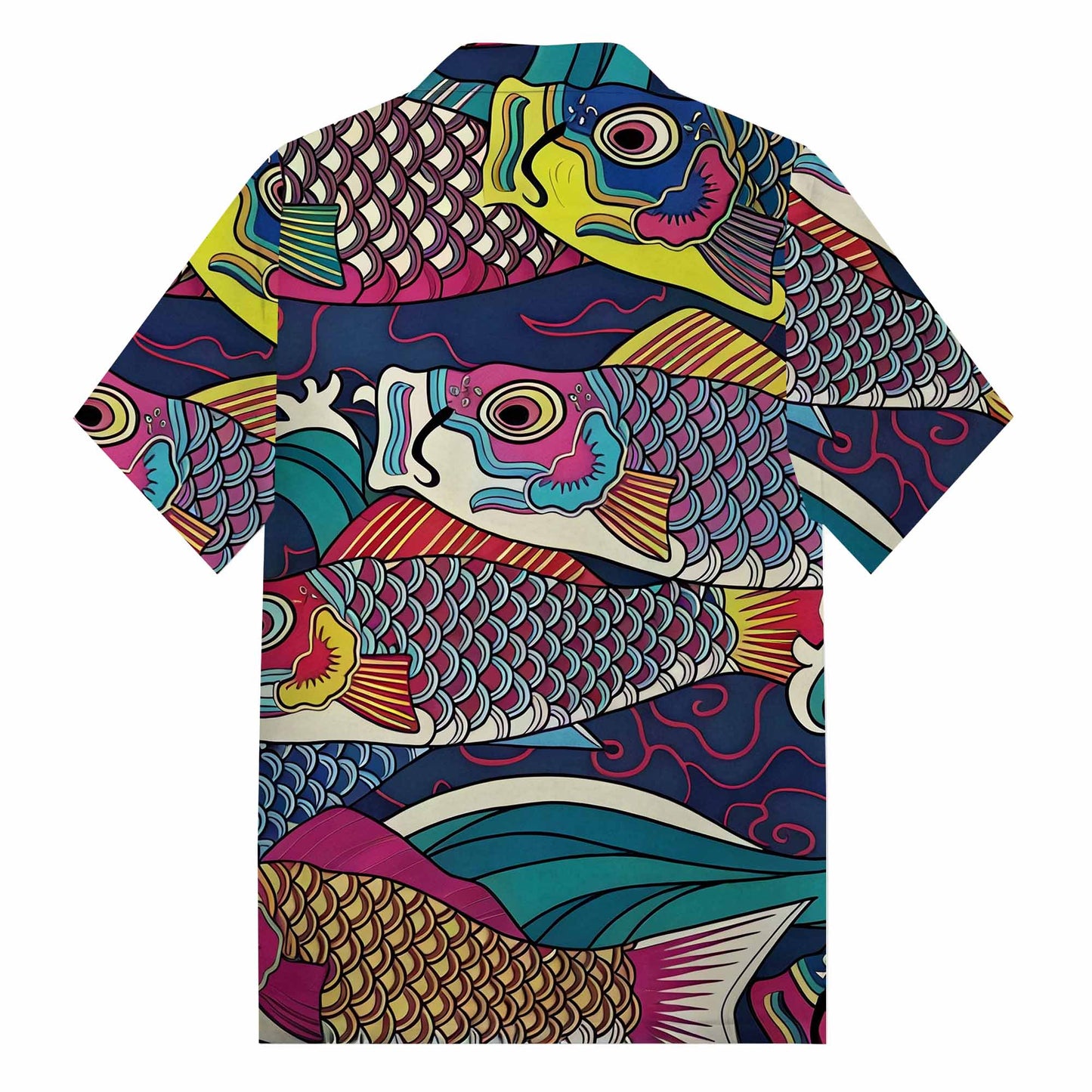 Colorful Fish Print Camp Collar Short-Sleeved Shirt