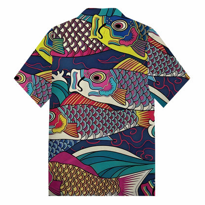 Colorful Fish Print Camp Collar Short-Sleeved Shirt