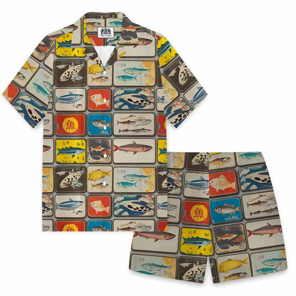 Summer Retro Fish Series Camp Collar Short-Sleeved Shirt