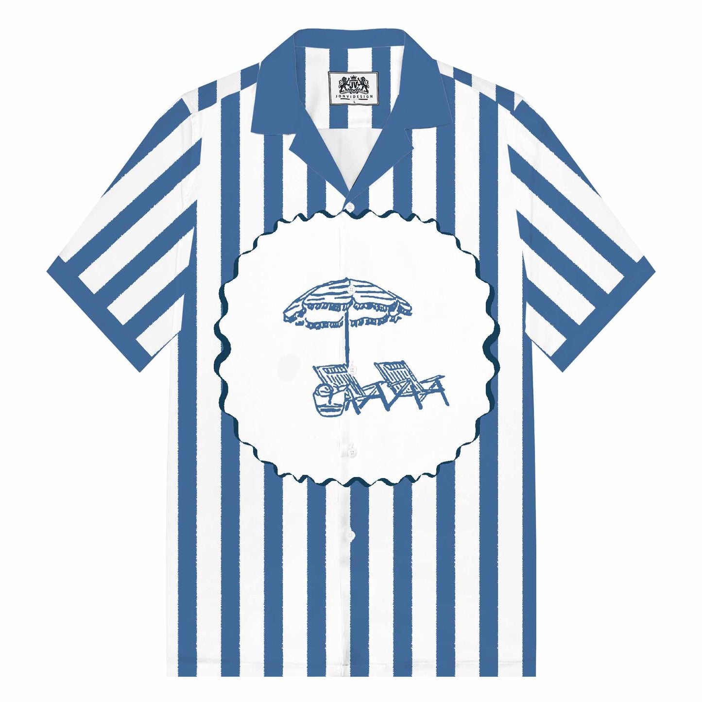 Vertical Striped Beach Style Print Camp Collar Short Sleeve Shirt