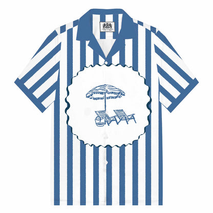 Vertical Striped Beach Style Print Camp Collar Short Sleeve Shirt