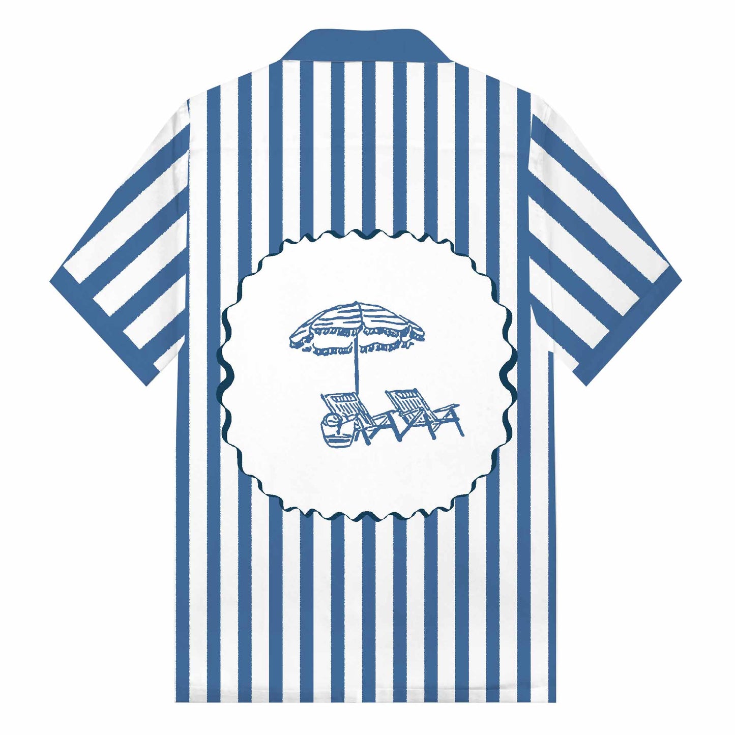 Vertical Striped Beach Style Print Camp Collar Short Sleeve Shirt