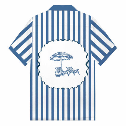 Vertical Striped Beach Style Print Camp Collar Short Sleeve Shirt